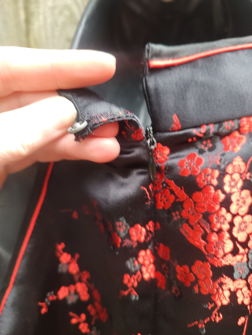 Shanghai Soho VTG Women’s Cheong-sam Black Floral Silk Blend Satin Dress Size M - Picture 4 of 11